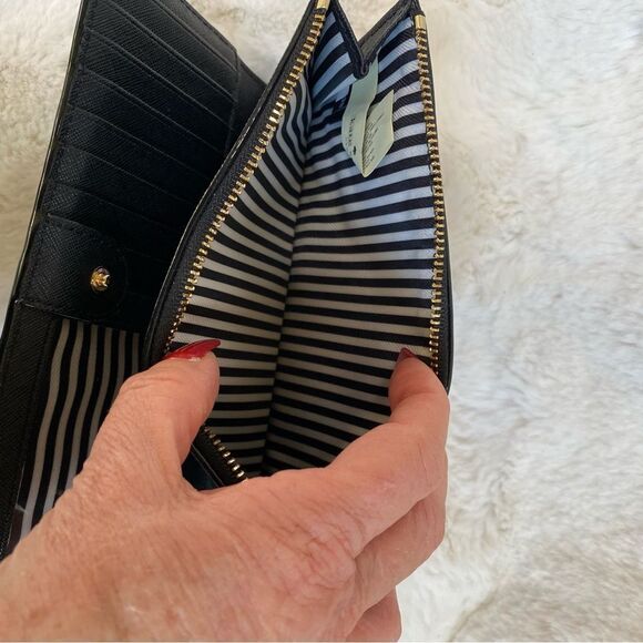 Kate Spade Black Cow Leather Snap Wallet Wristlet - Picture 6 of 8